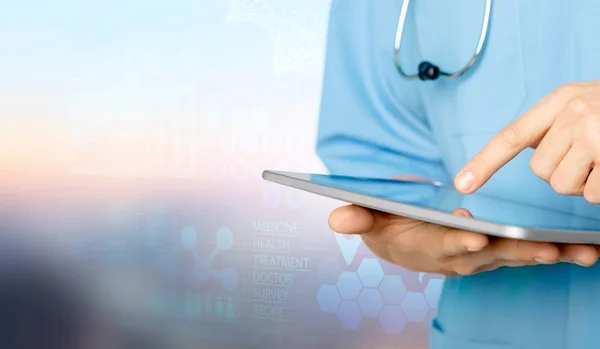 Doctor Using Tablet Modern Clinic — Stock Photo, Image