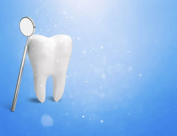 Big tooth and dentist mirror, health concept