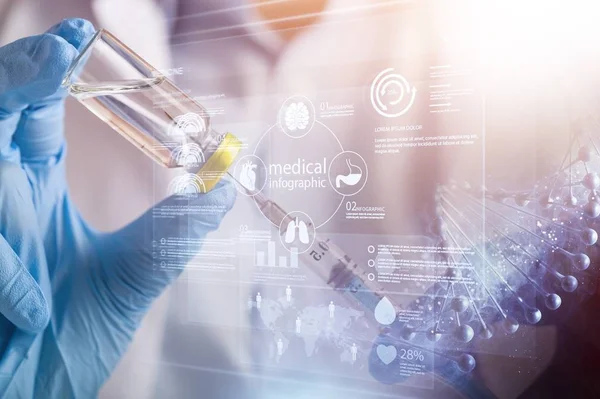 Doble Exposición Del Científico Que Hace Experimento — Foto de Stock