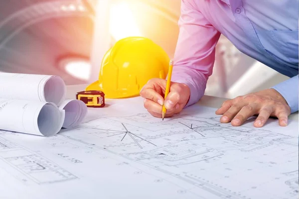 Man Working Blueprint — Stock Photo, Image