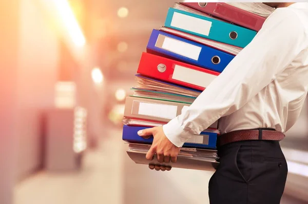 Man Holding Stack File Folders — Stock Photo, Image