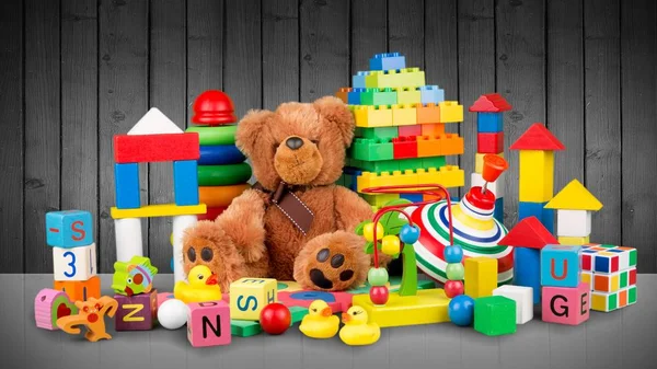 Teddyspielzeug Auf Holzgrund — Stockfoto