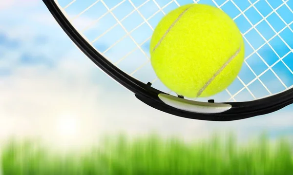 Tennis Racket Ball Close View — Stock Photo, Image
