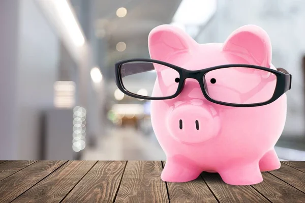 Ceramic Piggy Bank Wearing Glasses Savings Concept — Stock Photo, Image