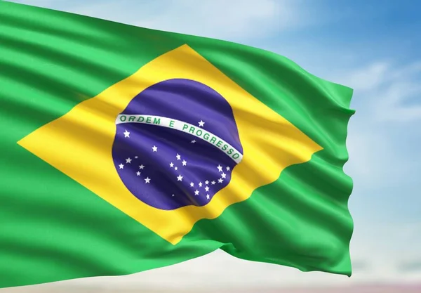 Bandera Nacional Brasileña Viento —  Fotos de Stock