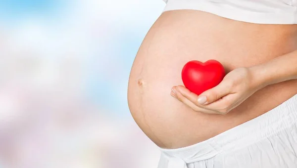 Young Pregnant Woman Heart Shape Her Hands — Stock Photo, Image