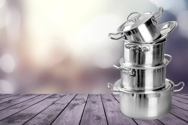 Set Koken Zilveren Pannen — Stockfoto