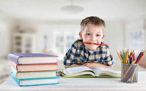 Netter Kleiner Junge Mit Büchern Der Schule — Stockfoto