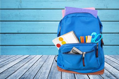 Okul sırt çantası ile Kırtasiye, Okul arka plan için geri