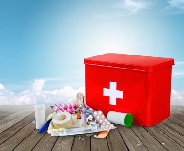 ilk yardım kiti ile tıbbi malzeme