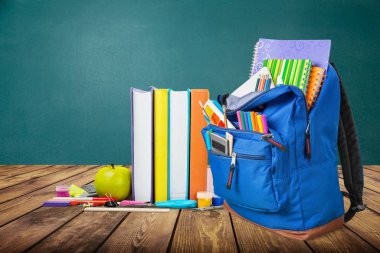 Okul sırt çantası ile Kırtasiye, Okul arka plan için geri