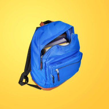 Kitap dolu okul çantası, okula geri dönüş.