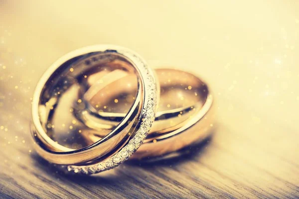 Datailní Pohled Zlaté Snubní Prsteny — Stock fotografie
