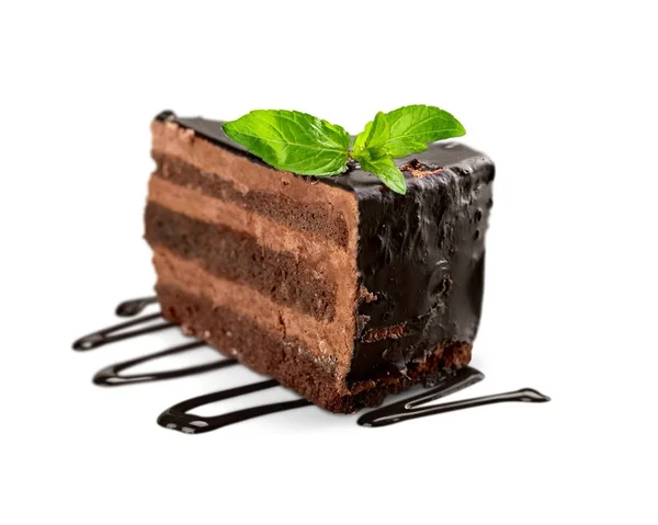 Stück Schokoladenkuchen Auf Hintergrund — Stockfoto