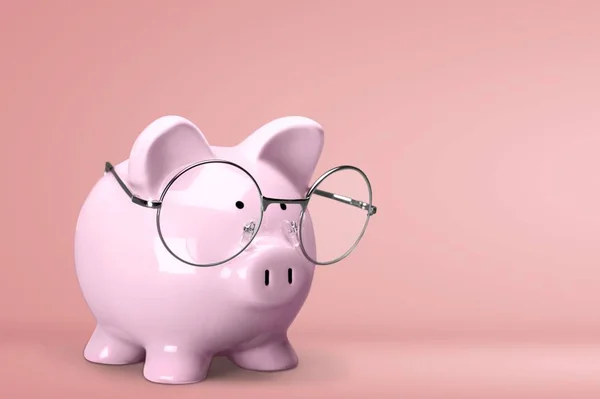 Piggy Bank Wearing Eyeglasses Saving Concept — Stock Photo, Image