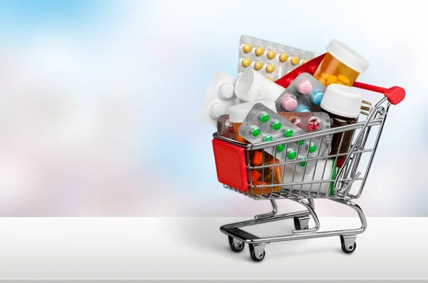 Shopping Cart Pills Isolated Background — Stock Photo, Image