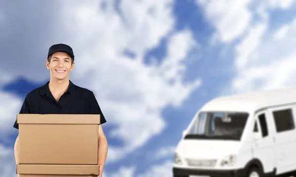 Delivery Worker Car Background — Stock Photo, Image