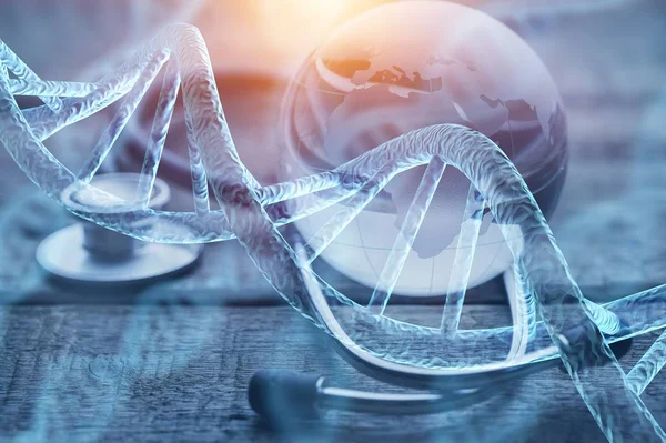 Mischtechnik Aus Dna Kette Und Medizinischem Stethoskop — Stockfoto