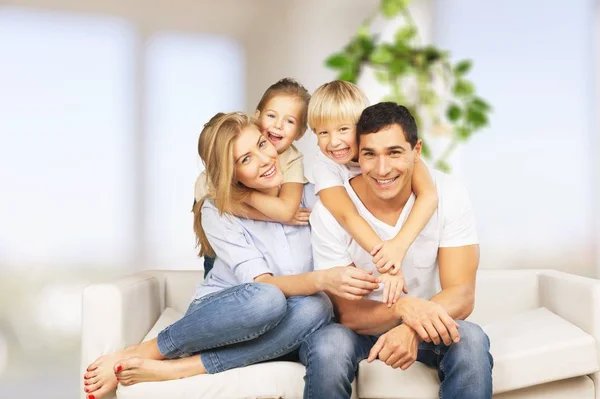 Happy Family Sitting Sofa Home — Stock Photo, Image