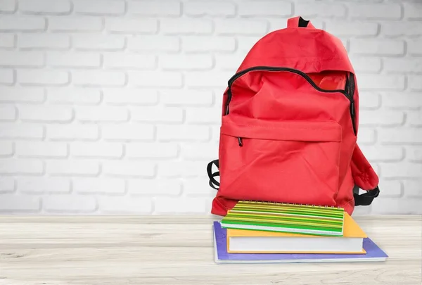 Mochila Escolar Con Papelería Vuelta Fondo Escolar — Foto de Stock