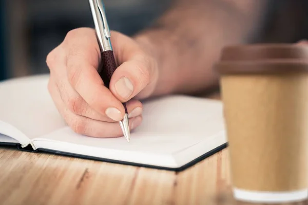 Male Hand Writing Notebook — Stock Photo, Image