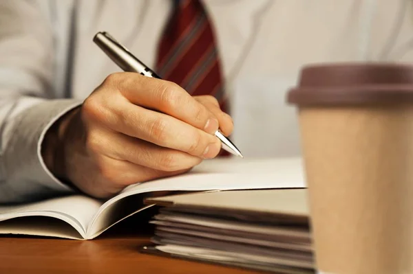 Escritura Mano Masculina Cuaderno — Foto de Stock