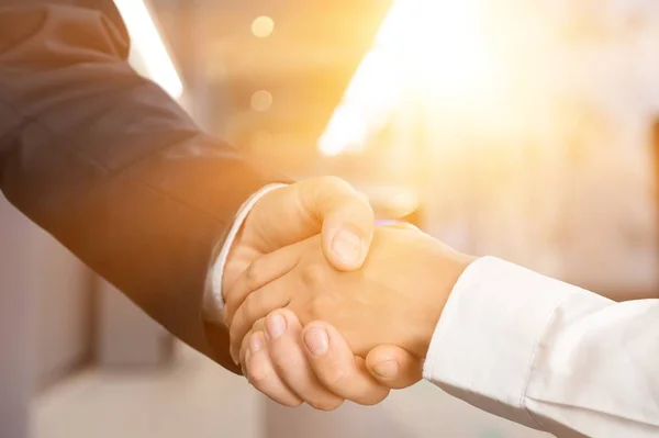 Handshake of two people close-up view