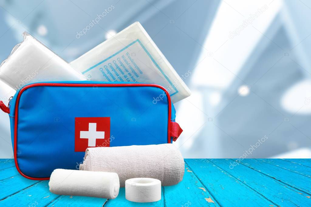 First aid kit with medical supplies
