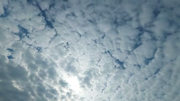 Chmury poruszają się w błękitne niebo z jasne słońce świeci. Upływ czasu — Wideo stockowe