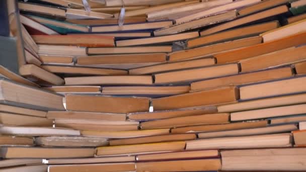 Piles de livres magnifiquement empilés dans une rangée — Video