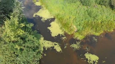 Belgili tanımlık nehir yatak dron üst görünümden olduğunu