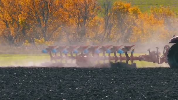 Traktor pflügt Feld um — Stockvideo