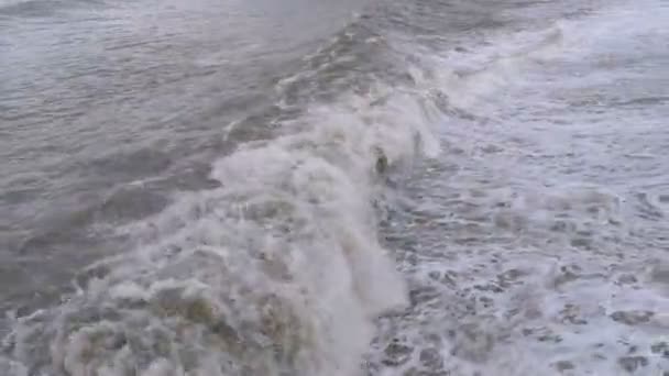 Tempête sur la mer. D'énormes vagues s'écrasent et pulvérisent sur le rivage — Video