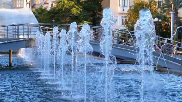 Musical Fountains in the park on the embankment of Batumi, Georgia. Slow Motion — Stock Video