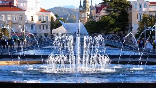 Musical Fountains Park Embankment Batumi Georgia Slow Motion 180 Fps — Stock Video