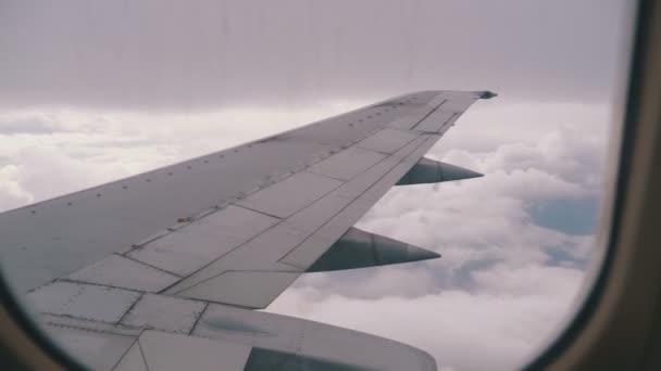 Vue depuis la fenêtre de l'avion à passagers de l'aile survolant les nuages — Video