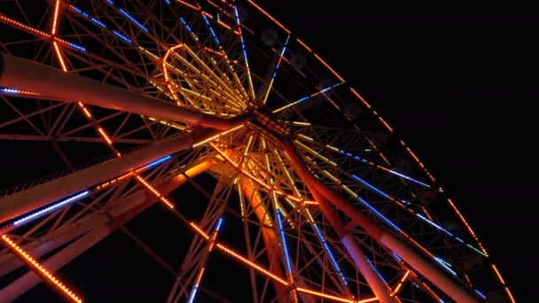 Luces de la rueda de la fortuna en la noche — Vídeos de Stock