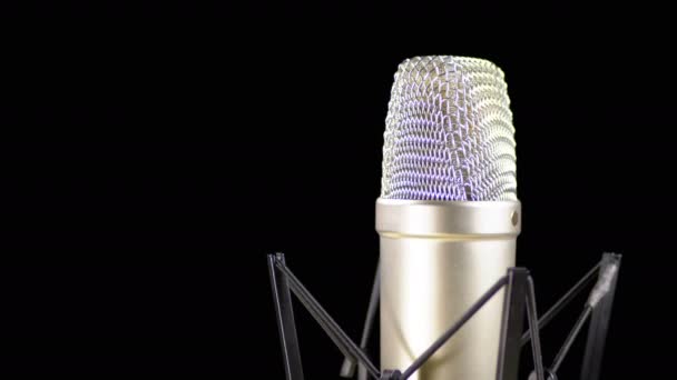 Studio Microphone with Spider Rotates on a Black Background — Stock Video