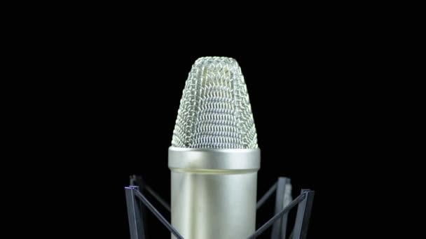 Studio Microphone with Spider Rotates on a Black Background — Stock Video