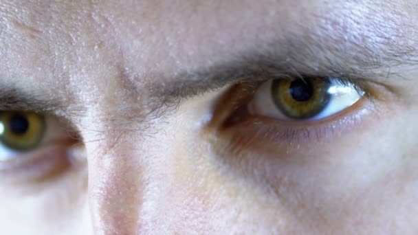 Close-up of the eyes and face of a young man working at a computer on a Black Background — Stock Video