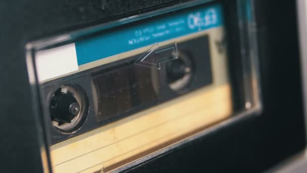 Tape Recorder Plays Audio Cassette inserted therein. Vintage Audio Tape — Stock Video