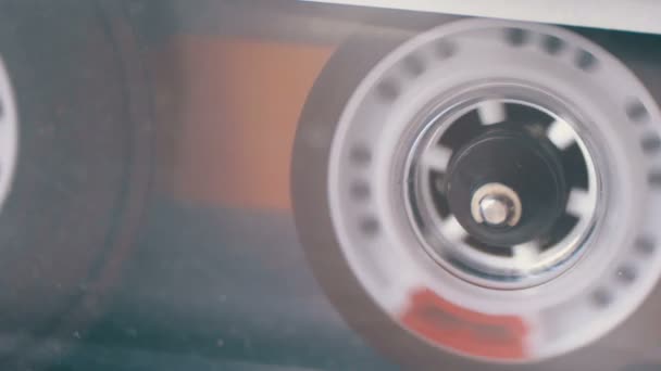 Audio Cassette in the Tape Recorder Playing and Rotates. — Stock Video