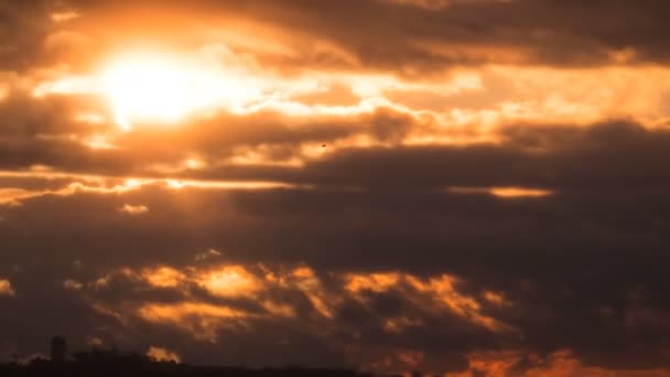 Atardecer dramático sobre las nubes y árboles de tormenta. Tiempo de caducidad — Vídeo de stock