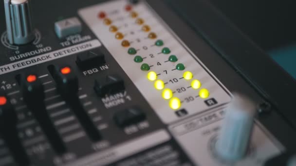 LED Indicator Level Signal on the Sound Mixing Console — Stock Video