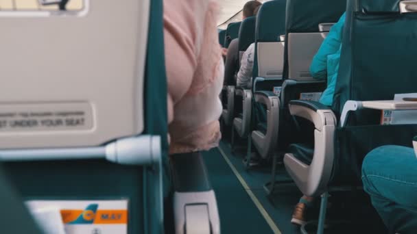 Pasajeros dentro de la aeronave durante el vuelo — Vídeos de Stock