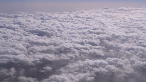 Blick auf die lockigen Wolken aus dem Flugzeugfenster — Stockvideo