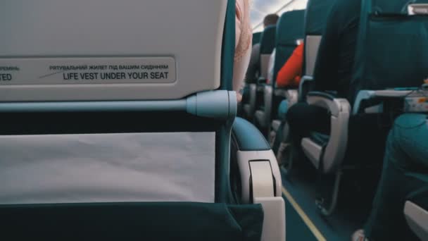 Passagiers in de cabine van passagiersvliegtuigen zittend op de stoelen tijdens de vlucht — Stockvideo