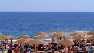Kızıldeniz'de Mısır'da Şemsiye ve Şezlonglu Plaj