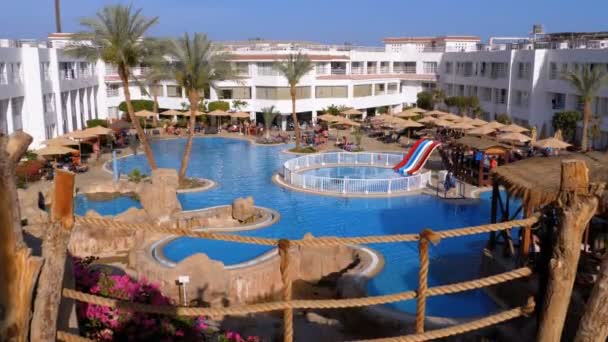 Úszómedence a kék víz a szálloda a Resort Egyiptomban — Stock videók