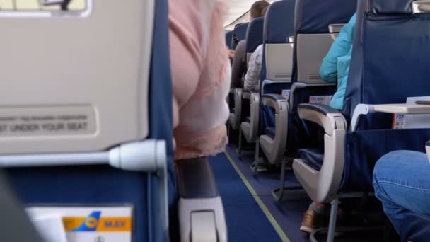Passagerare inne i flygplanet under flygningen — Stockvideo